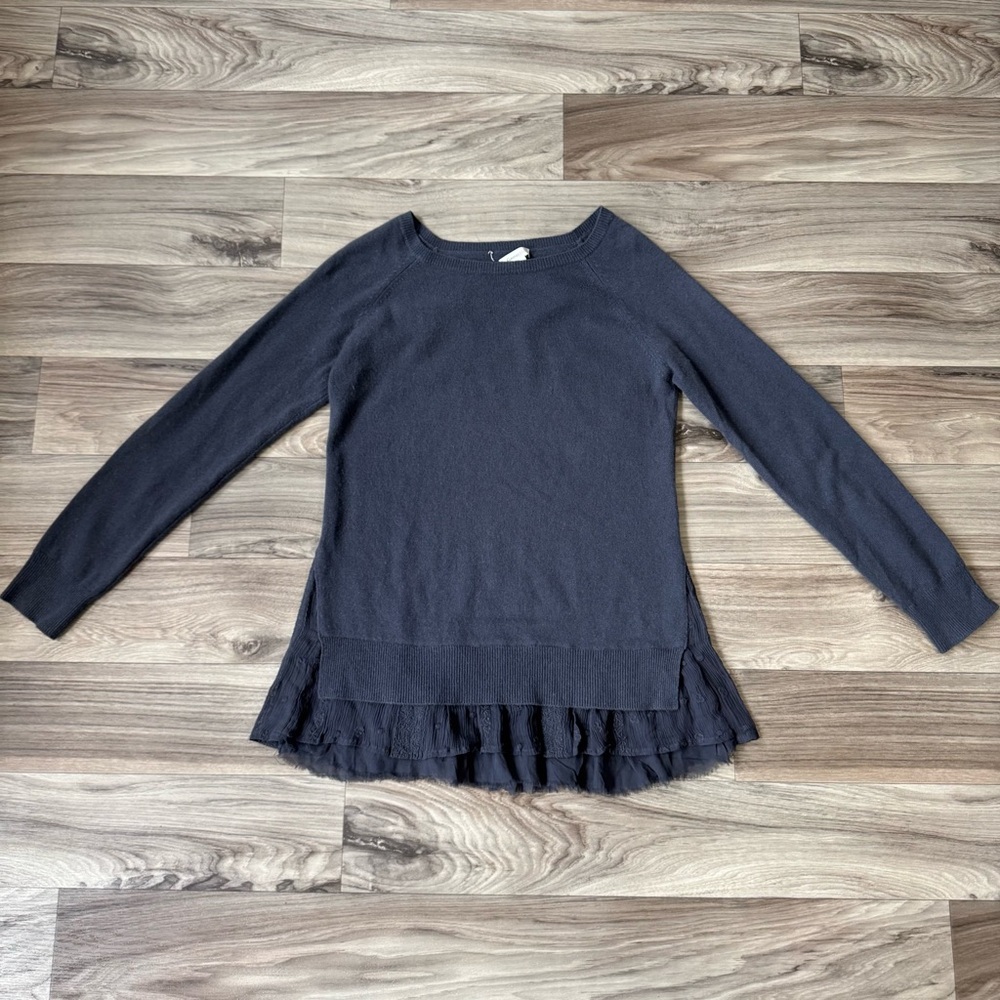 Garnet Hill Shirttail Cashmere Sweater in Slate Gray Size Small